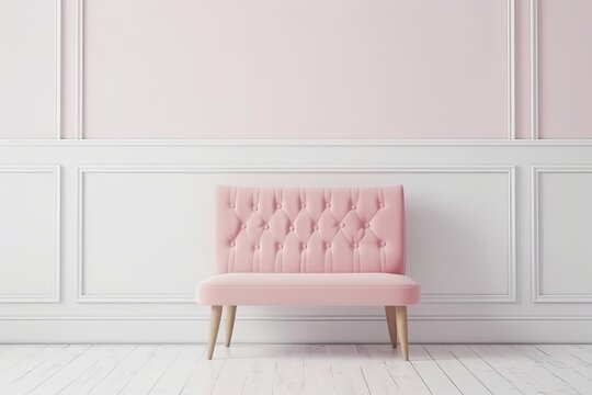 pink chair against a plain white wall Generative AI