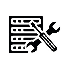 Server Maintenance Flat Black Icon Isolate On White Background Vector Illustration | Seo Icons