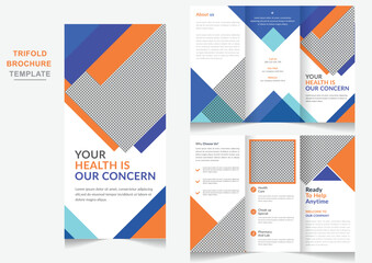 Healthcare center promotional tri fold brochure vector Modern hospital advertisement posterfor digital marketing.