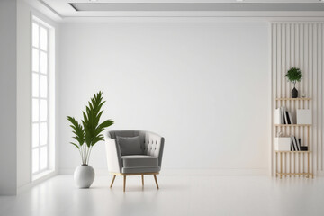 Modern Minimalist Interior with white wall and armchair