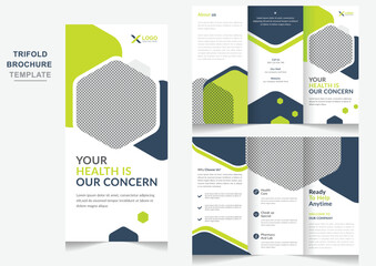Healthcare center promotional tri fold brochure vector Modern hospital advertisement posterfor digital marketing.