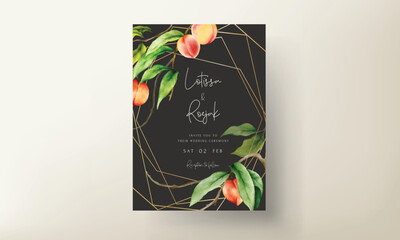 beautiful wedding invitation card with hand drawn peaches watercolor