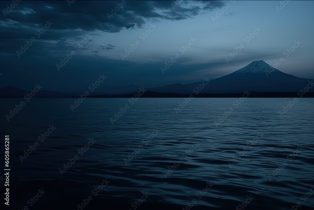 Poster serene lake with a majestic mountain range in the background generative ai