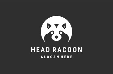 raccoon head face and tail logo design icon