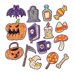 Set of halloween element hand-drawn illustration