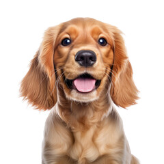 a Cocker Spaniel puppy, Portrait, happy, smiling and healthy, Pet-themed, photorealistic illustrations in a PNG, cutout, and isolated. Generative AI