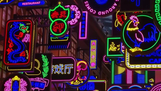 Footage of the various Chinese neon signboards. Concept