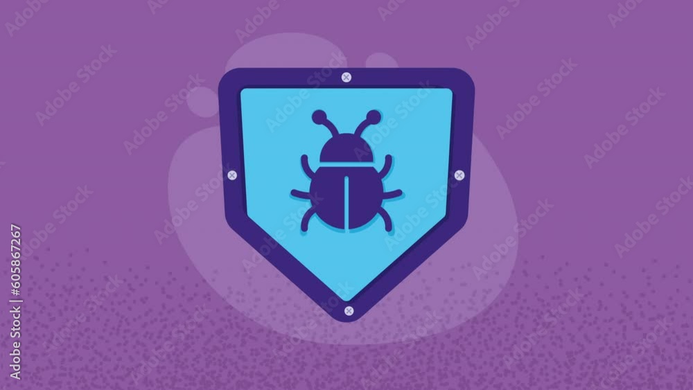 Poster shield with bug cyber security animation