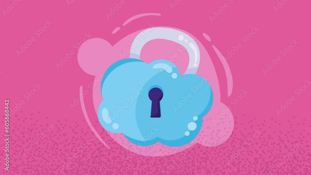 Poster cloud computing padlock cyber security animation