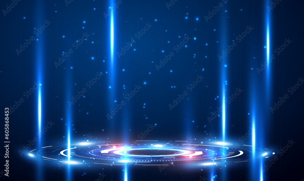 Poster portal and hologram science futuristic stage. magic circle teleport podium. sci-fi digital hi-tech i