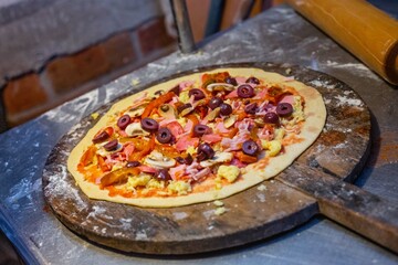 pizza with mushrooms and olives