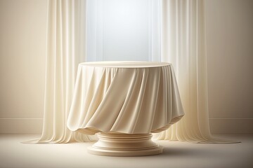 Fototapeta na wymiar Blank podium with curtain background for spa product or aromatherapy visualization. Generative ai illustration