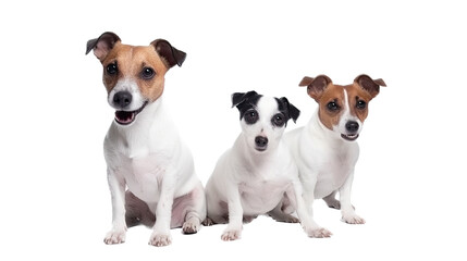 a cute Jack Russell puppy group Portrait, happy, smiling and fun, Pet-themed, photorealistic illustrations in a PNG, cutout, and isolated. Generative AI