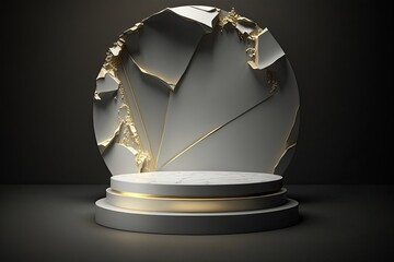 Blank round marble podium with abstract stone background for product visualization. Generative ai illustration