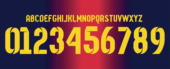 Naklejka na ściany i meble font vector team 2012 kit sport style font. football style font with lines and points inside. messi. Barcelona font. sports style letters and numbers for soccer team