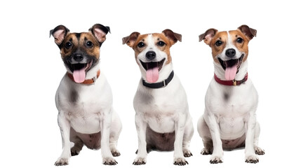 a cute Jack Russell puppy group Portrait, happy, smiling and fun, Pet-themed, photorealistic illustrations in a PNG, cutout, and isolated. Generative AI