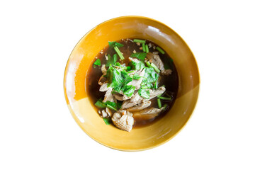 Top view of Duck noodles soup, focus selective