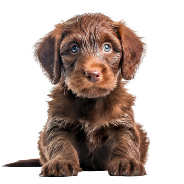 a Labradoodle puppy, Portrait, happy, smiling and healthy, Pet-themed, photorealistic illustrations in a PNG, cutout, and isolated. Generative AI