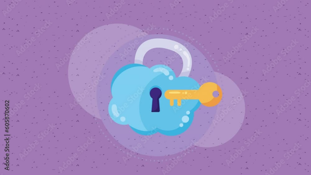 Poster cloud computing padlock cyber security animation