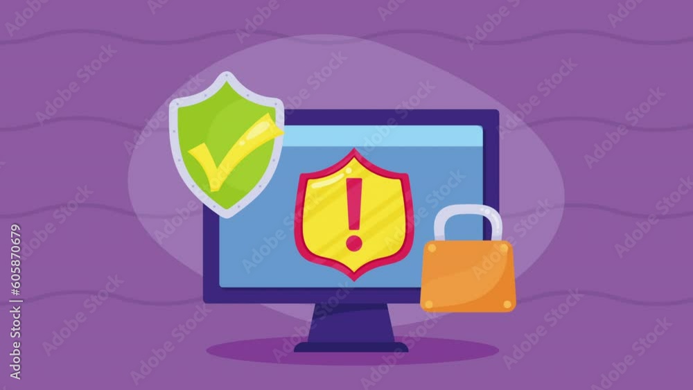 Poster desktop with cyber security animation