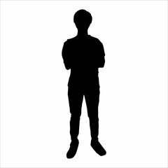 silhouette of a man standing with his hands on his chest