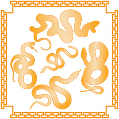 golden snake silhouette and art line, vector , chinese zodiac