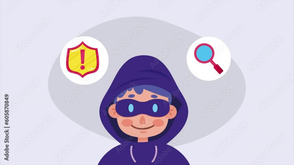 Poster hacker character cyber security animation