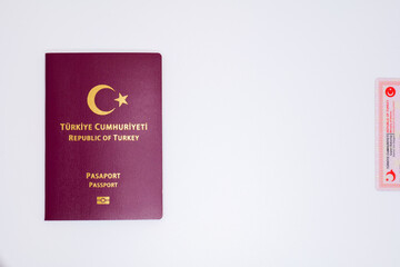 passport and foreigner identity card republic of turkey on white