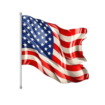 Waving American flag, Happy 4th of July US Flag Png Clipart Watercolor style isolated on transparent background, Generative AI