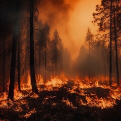 Global warming causes forest fires created with Generative AI technology