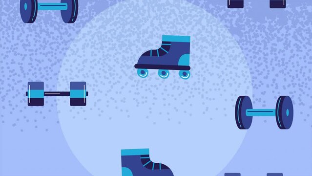 skates and dumbbells pattern animation