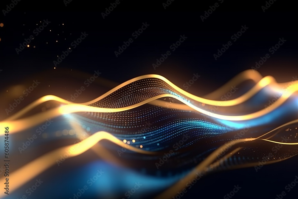 Poster luminous futuristic motion: abstract waves of data in a neon sci-fi wallpaper, generative ai.
