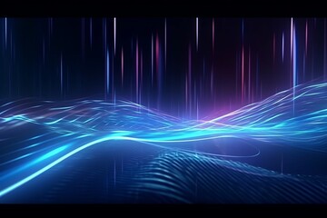 Fototapeta na wymiar Rapid Data Flow: Neon Abstract Waves Creating a Futuristic Sci-Fi Atmosphere, Generative AI.