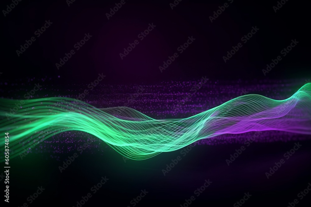 Poster luminous futuristic motion: abstract waves of data in a neon sci-fi wallpaper, generative ai.