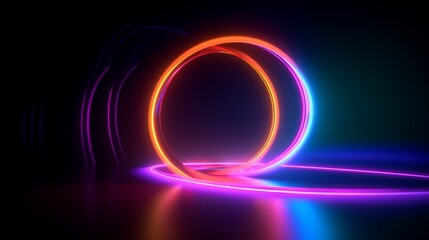 3d render, abstract geometric background, curvy spiral line glowing with colorful neon light, Generative AI