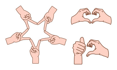 hand symbols in the form of love, star and friendzone
