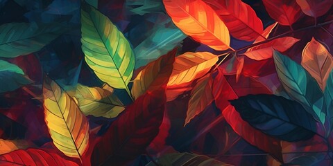 Colorful leaves placed on a background
