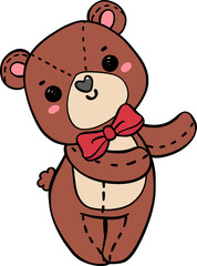 Cute classic Teddy Bear wear red bow doodle hand drawing cartoon character