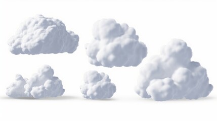 3d render, collection of abstract realistic clouds isolated on white background, weather clip art, design elements, Generative AI
