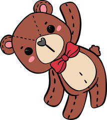 Cute classic Teddy Bear wear red bow doodle hand drawing cartoon character