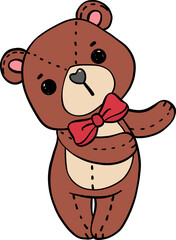 Cute classic Teddy Bear wear red bow doodle hand drawing cartoon character