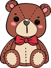 Cute classic Teddy Bear wear red bow doodle hand drawing cartoon character