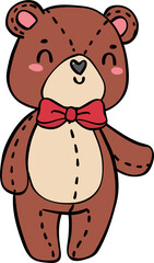 Obraz premium Cute classic Teddy Bear wear red bow doodle hand drawing cartoon character