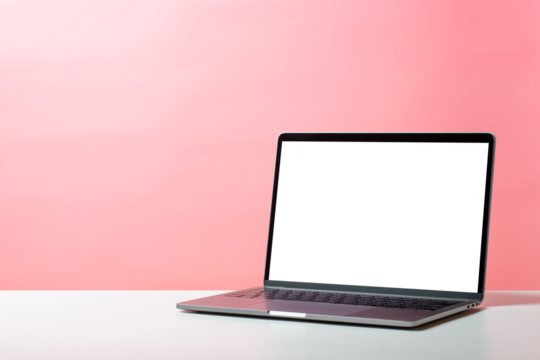 ピンクの壁とノートパソコン