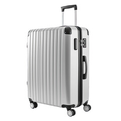 Silver luggage ready for travel. Suitcase isolated on transparent background. Travel luggage elements.  Generative AI