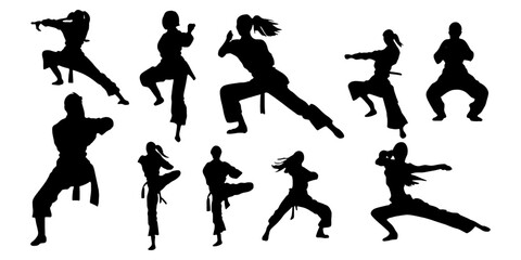 woman martial art silhouettes