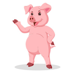 Obraz na płótnie Canvas Cute pig cartoon presenting. Happy pig cartoon character isolated on white background. Vector illustration