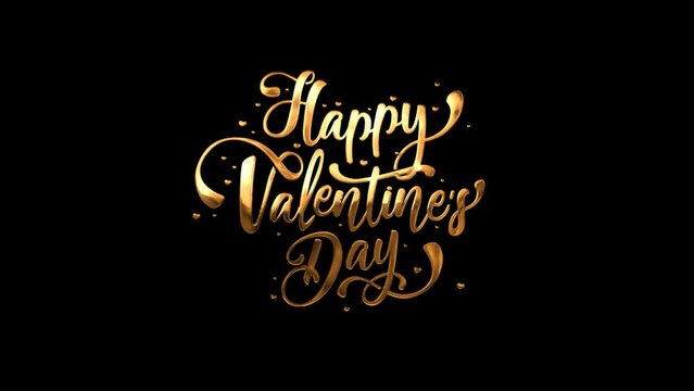 Happy valentines day handwritten animated text Gold. Suitable for valentines day celebration or greeting card. Romantic valentine's day background animation.