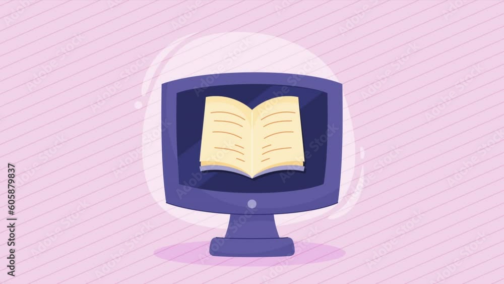 Poster desktop computer with book animation