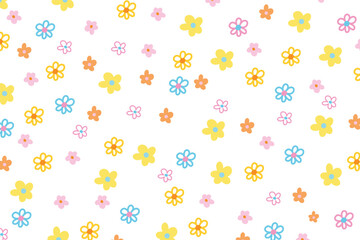 Pastel flower pattern on white background for wallpaper, backdrop, post card, spring, summer floral print, fabric, clothing pattern, nature, garden, picnic blanket, duvet, phone case, kid dress